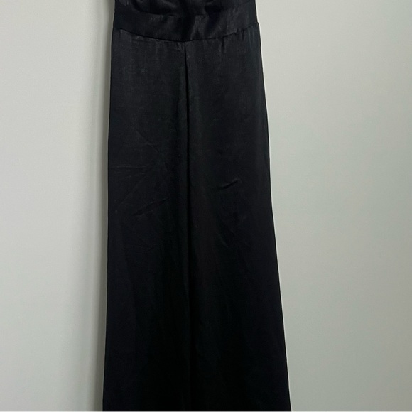 Misa Los Angeles Xandra Black Hammered Satin Wide Leg Halter Jumpsuit M Party - Picture 5 of 14